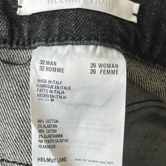 Helmet Lang black UNISEX mid rise button fly raw hem straight leg jeans M/32W/29 - Picture 8 of 11